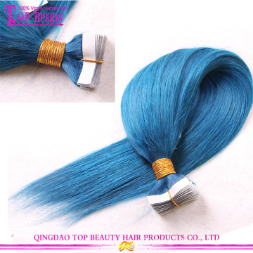 2016 Hot sale color blue high quality 100% indian ombre remy tape hair extension wholesale tape hair extension